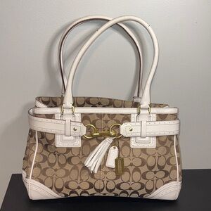 Coach Brown and Cream Signature Shoulder Bag